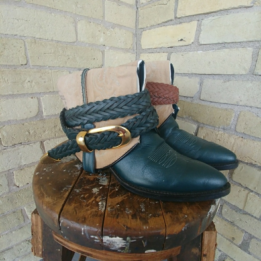 Vintage Upcycled Green Leather Cowboy Boots